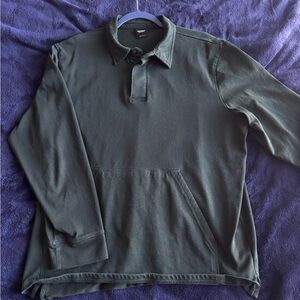 Fielder Bonobos Green Long Sleeve Collared Rugby Polo Shirt Kangaroo Pocket | L